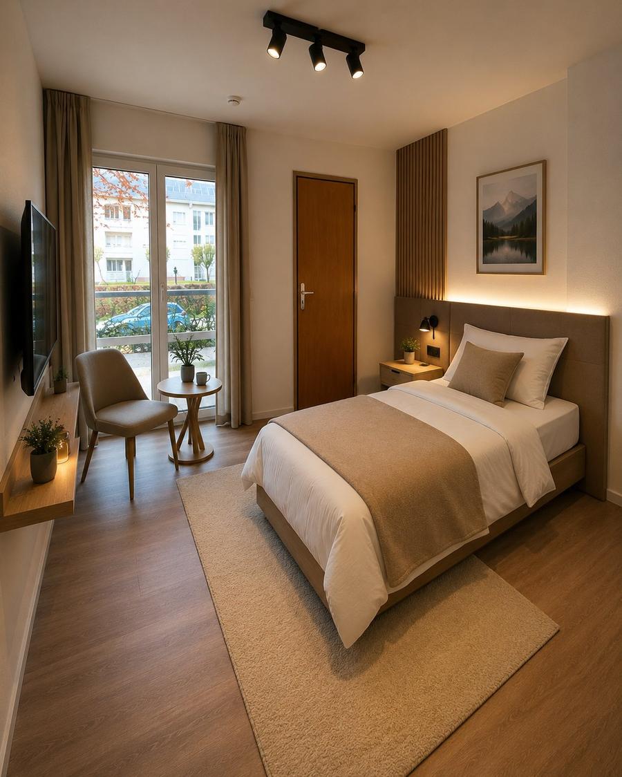 Compact Living – Kleines Zimmer mit Gemeinschaftsküche